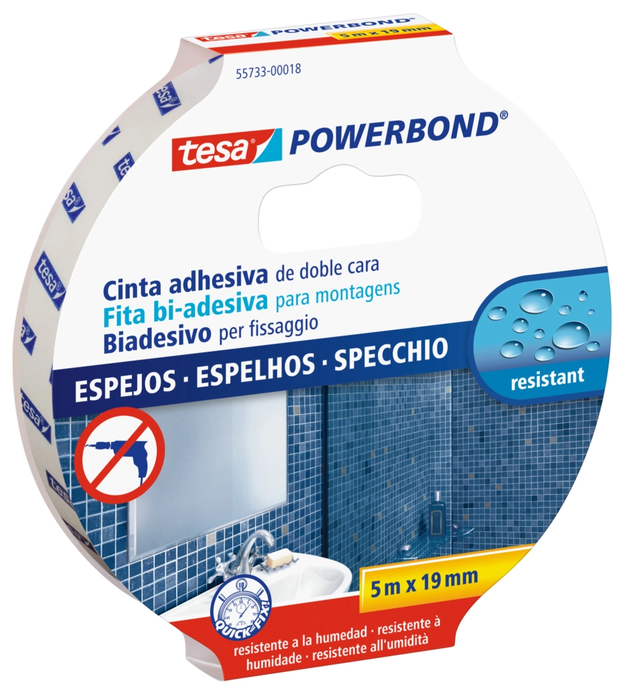 NASTRO BIADESIVO PER SPECCHI "POWERBOND", 19 MM X 5 MT - TESA